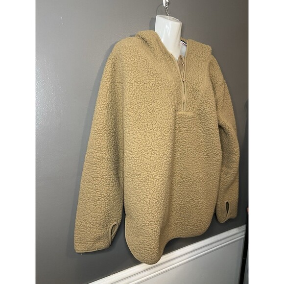 Tommy Hilfiger Faux Fur Sherpa Quarter Zip Pullover Hoodie Womens Large XL - Picture 3 of 7
